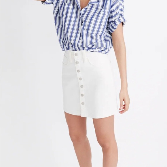 NWT Made Denim Skirt Mini Tule White Cream Stretch Button Front Size 30 - Picture 2 of 11
